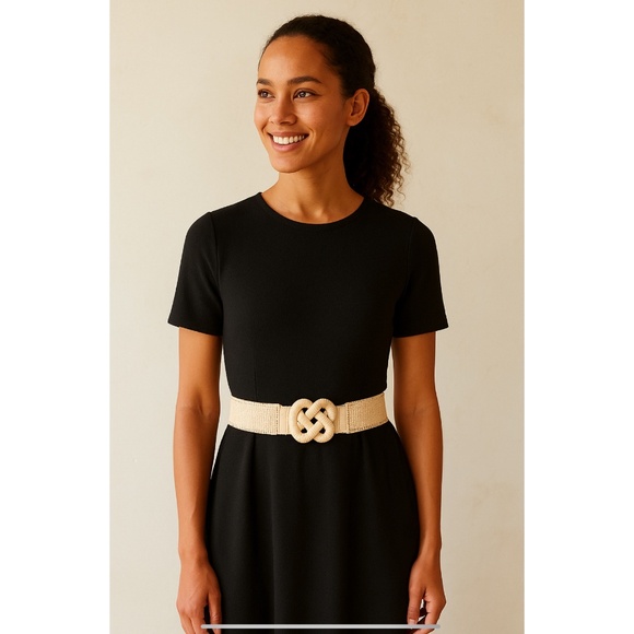 J MCLAUGHLIN VIDA BELT GRASSCLOTH STRETCHY NATURAL NEUTRAL VERSATILE NEW M/L - Picture 1 of 8